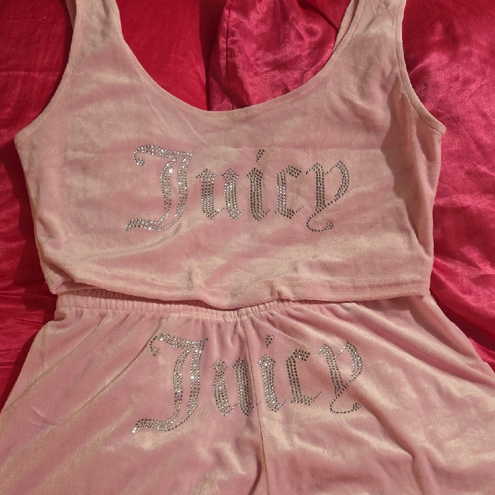 Juicy Couture Light Pink Velour Rhinestone Logo Two-Piece Set